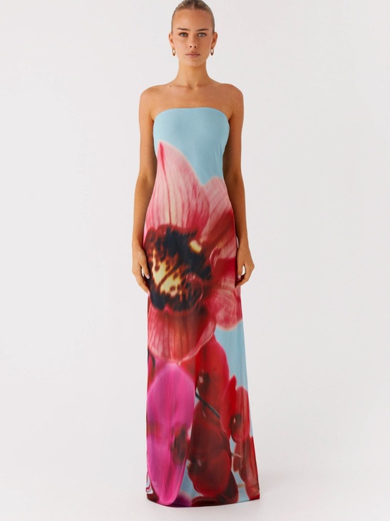 Peppermayo Dresses & Skirts - Pepper Mayo Strapless Blue Floral Print Maxi Dress
